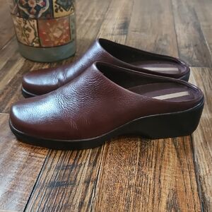 Easy Spirit Womens Wedge Heel Slip On Dark Brown‎ Leather Mules